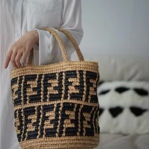Stylish Black and Tan Woven Tote Bag